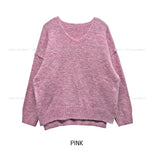 Tiyee slit V-neck unbalance long knit