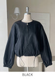 Myon No Collar Leather Short Jacket