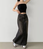 Slit H-line Washing Long Denim Skirt