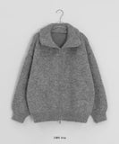 Jingb High Neck Wool Knit Zip-Up Cardigan