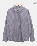 [MADE] Kael Color Matching Stripe Loose Fit Long Sleeve Shirt