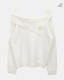 Bohan one-off-shoulder flower pendant wool long-sleeved knit