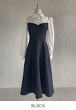 Ales color matching chiffon jacquard flared one piece