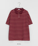 [unisex] Molpory Stripe Collar Short Sleeve Tee