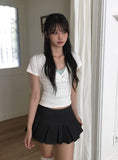 Laugh Pleats Denim Mini Skirt Pants