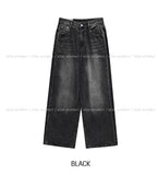 Lot Button Washed Wide Denim Pants