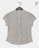 Chili Check Frill Puff Short Sleeve Blouse