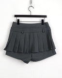 Wika Two-Way Ribbon Pants Pleated Mini Skirt