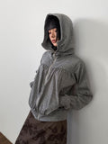 SHIRRING HIGH NECK ZIP-UP
