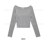[U-BASIC] Lend off U-neck basic crop long sleeves