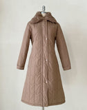 Vero Rabbit Fur Collar Long Padding Coat (Belt Set)