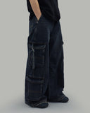 Double cargo denim pants