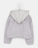 Hoa color matching hooded zip-up fur jacket
