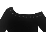 Denk Shirring Eyelet Crop Lip Neck T-shirt