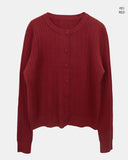 Corun Bean Button Knit Long Sleeve Round Neck Cardigan