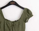 Tabl Green Corset Two-Way Off-Shoulder Short-Sleeve Blouse