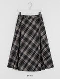 Maidet Pintuck Banding Flared Check Long Skirt