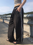 Tsukin Lace Track Nylon Wide Banding Pants