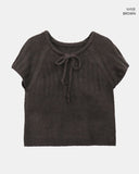 Moon round neck ribbon layered wool short sleeve knit
