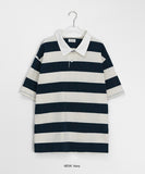 [unisex] Sanmari Stripe Collar Short Sleeve Tee