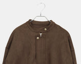 Shy Suede No-Collars Snap Button Zipper Pocket Blouson Jacket