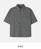 Country pin check semi-crop short sleeve shirt