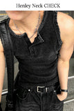 Pigment Henley Neck Damage Detail Muscle Fit Sleeveless