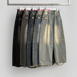 Unique Cut Line Damage Point Balloon Wide Denim Pants