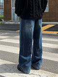 Blank wide wrinkle washing denim pants