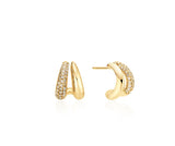 Claw Silver Half Pave Hoop Earrings