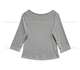 [U-BASIC] Nut Boat Neck Slim Crop Three Quarter Tee