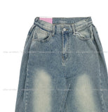 Side pin tuck washed wide denim pants