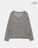Curled Stripe Round Neck Loose Fit Long Sleeve Knit