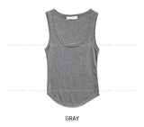 [U-BASIC/1+1] Lucy Ribbed U-Neck Mango Sleeveless