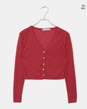 Lining Dot V-neck See-through Crop Cardigan