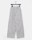 Satin Linen Stripe Wide Banding Long Pants