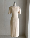 Mons Notch Drape Shirring Short Sleeve One Piece