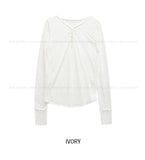 Lower See-through Hook V-Neck Long Sleeve