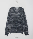 [unisex] Rush bokashi stripe V-neck knit