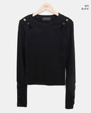 Juen Shoulder Slit Button Long Sleeve T-shirt