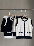 Mardi Color Matching Boucle Knit Sleeveless Banding Shorts Set