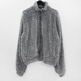 Weaving high neck fur zip-up