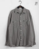 [UNISEX] Barket Vintage Oversized-fit Stitch Denim Long Sleeve Shirt