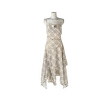 [Belt Set] Cheek Drape Check Unbalance Sleeveless Long One Piece