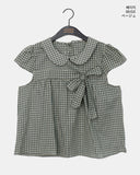 Darling round collar check ribbon blouse