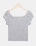 Vucky Lace Square Neck Slim Short Sleeve T-shirt
