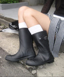Roller Buckle Round Check Midi Rain Boots