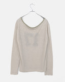 Elune Number Printed One-Off-Shoulder See-Through Long-Sleeve Knit