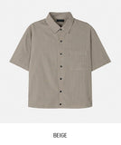 Country pin check semi-crop short sleeve shirt