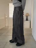 Tapo diagonal line cut washing long wide denim pants